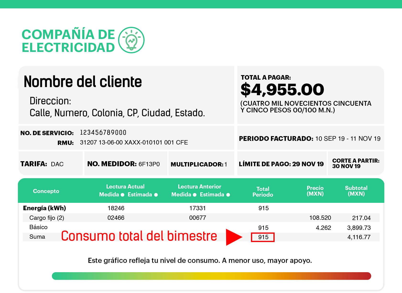 Recibo de luz ejemplo